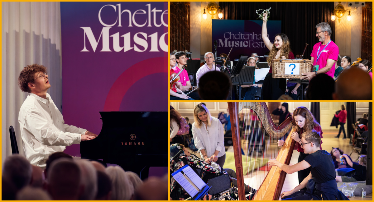 Collage of music performances at Cheltenham Music Festival.